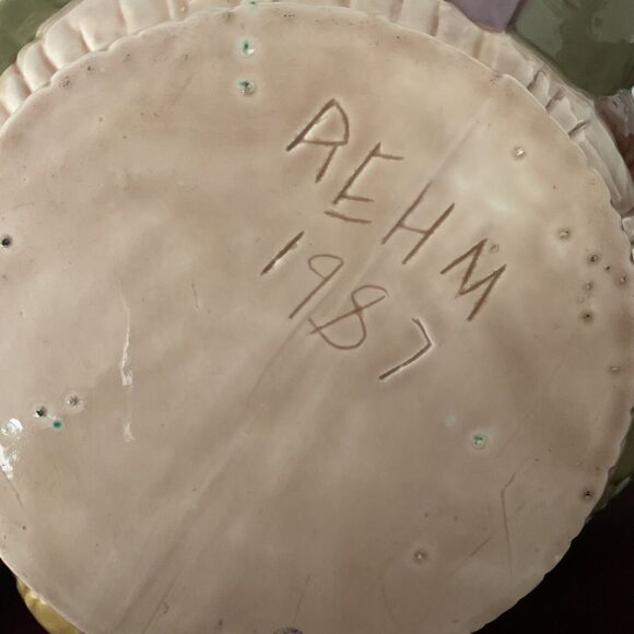 Vintage 1987 Duck/Goose Ceramic Planter Signed REHM Tan/Green/Orange 7" X 6" - Picture 11 of 12